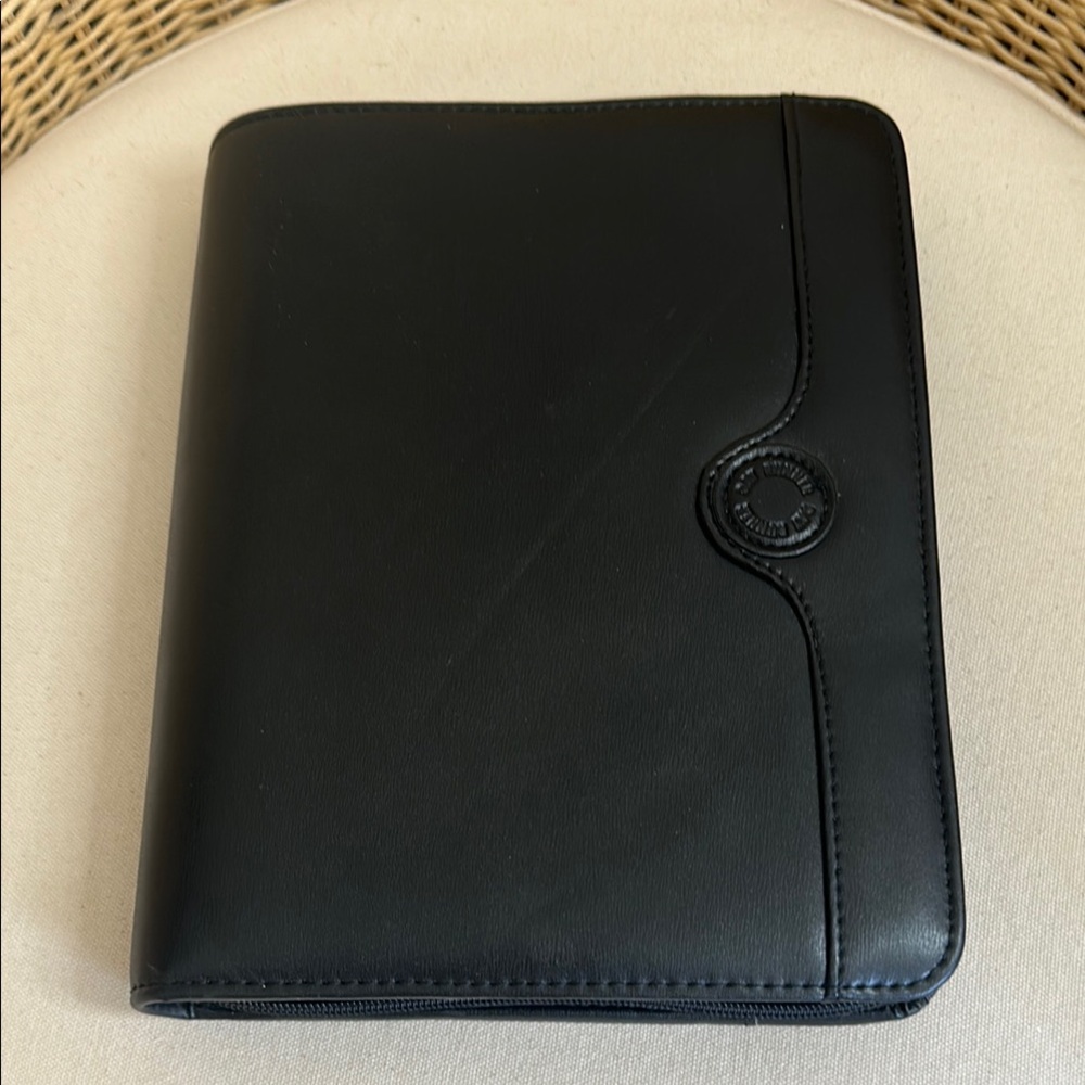 Black Vegan Leather Day Runner Zip Around Organizer